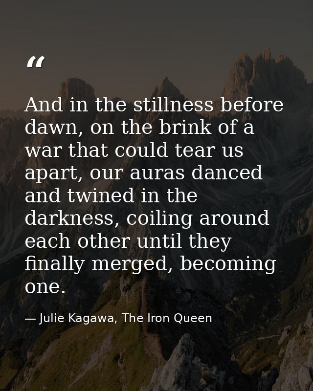 And in the stillness before dawn, on the brink of a war that could tear us apart, our auras danced and twined in the dar — Julie Kagawa, The Iron Queen