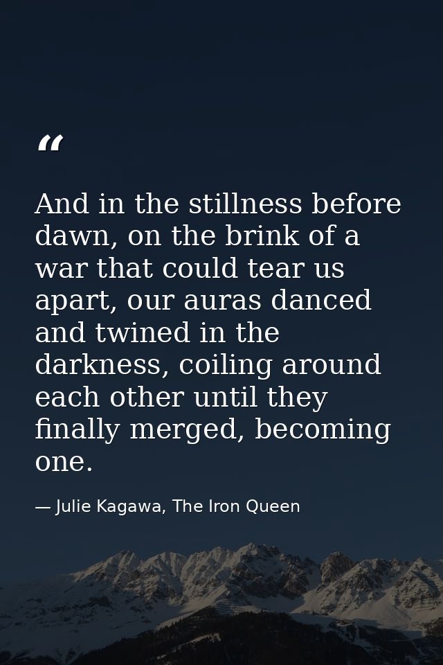 And in the stillness before dawn, on the brink of a war that could tear us apart, our auras danced and twined in the dar — Julie Kagawa, The Iron Queen