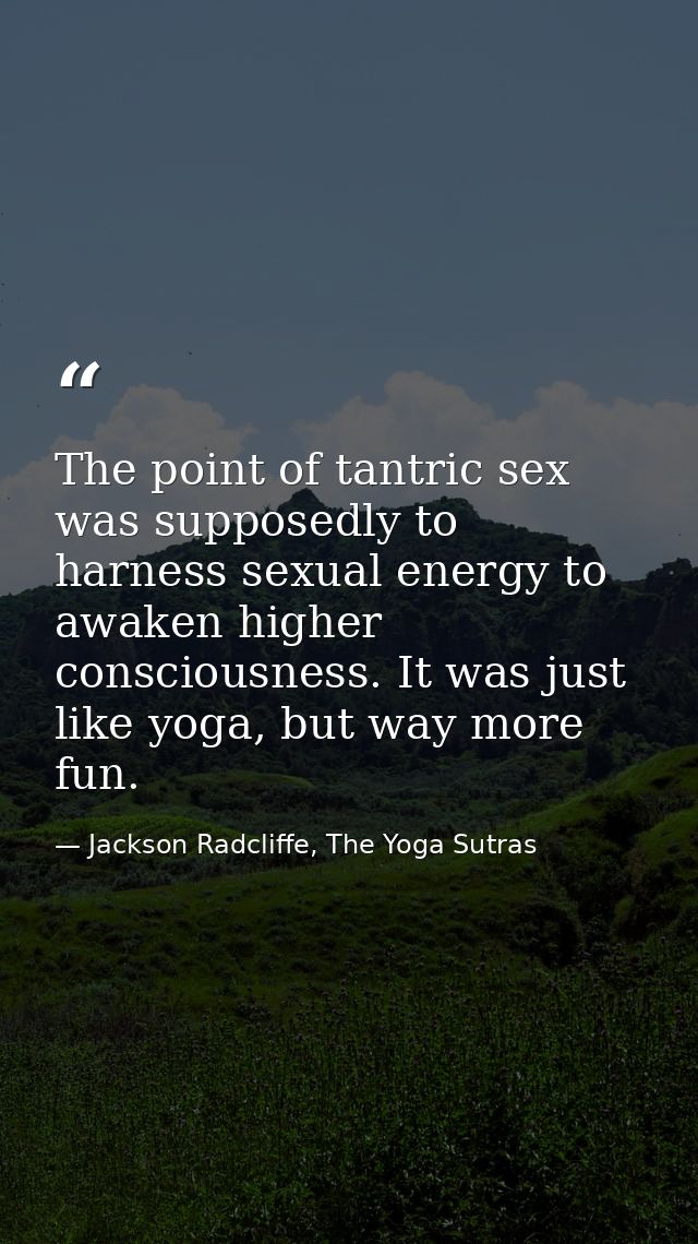 The point of tantric sex was supposedly to harness sexual energy to awaken higher consciousness. It was just like yoga,  — Jackson Radcliffe, The Yoga Sutras