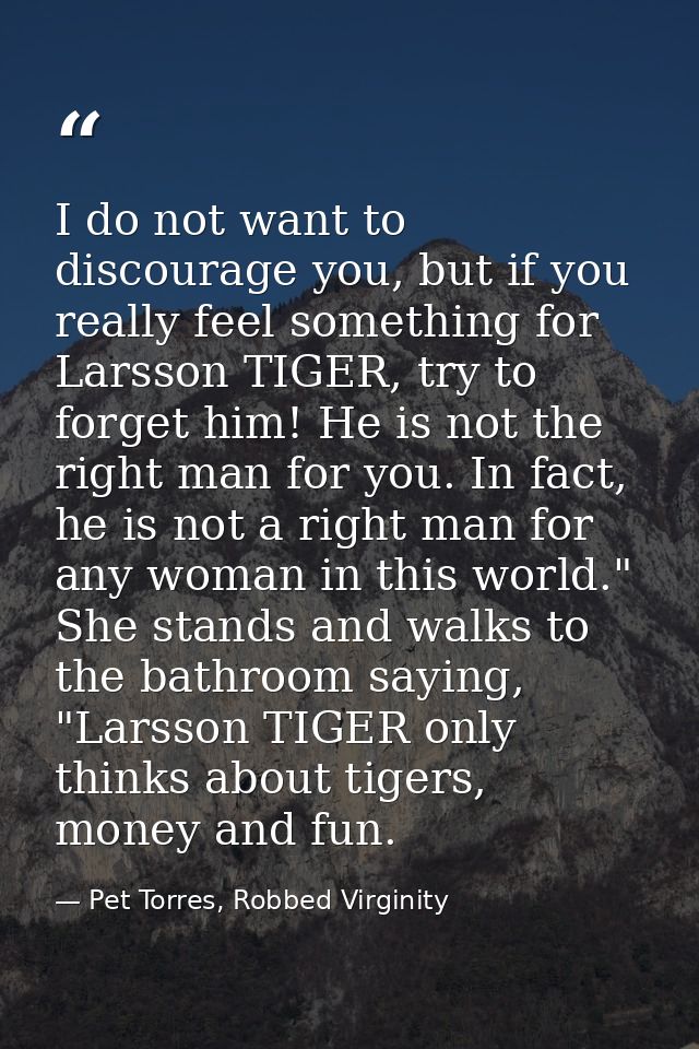 I do not want to discourage you, but if you really feel something for Larsson TIGER, try to forget him! He is not the ri — Pet Torres, Robbed Virginity