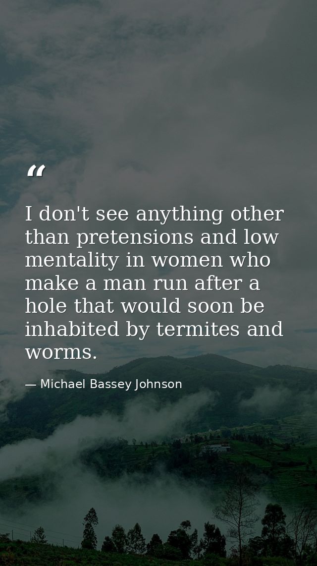 I don't see anything other than pretensions and low mentality in women who make a man run after a hole that would soon b — Michael Bassey Johnson