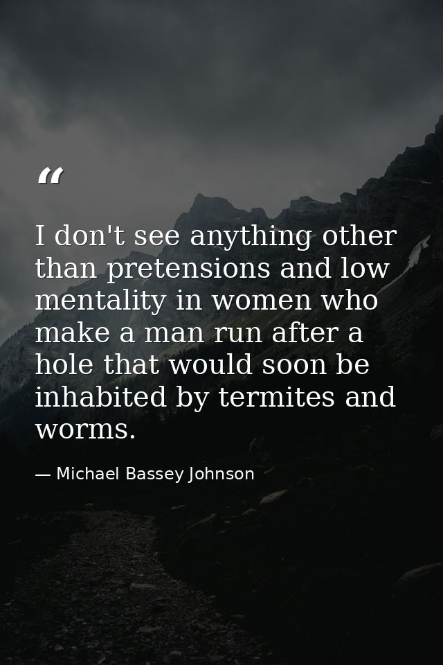 I don't see anything other than pretensions and low mentality in women who make a man run after a hole that would soon b — Michael Bassey Johnson