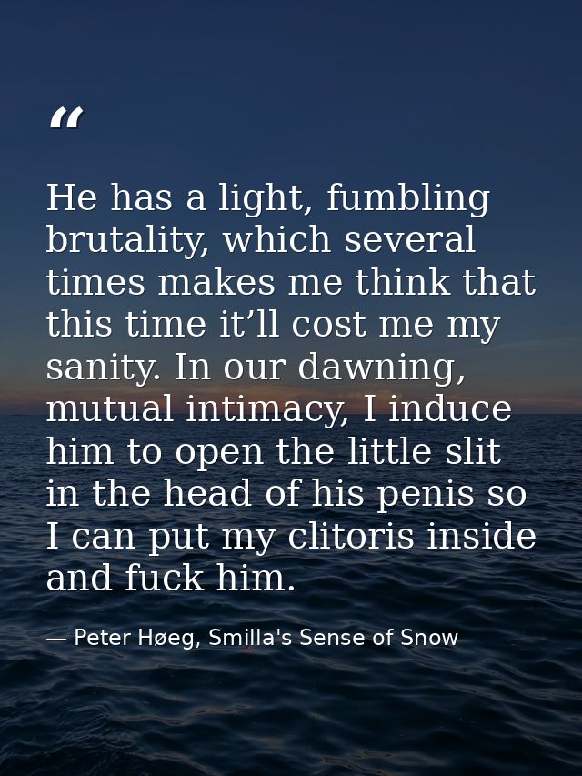 He has a light, fumbling brutality, which several times makes me think that this time it’ll cost me my sanity. In our da — Peter Høeg, Smilla's Sense of Snow