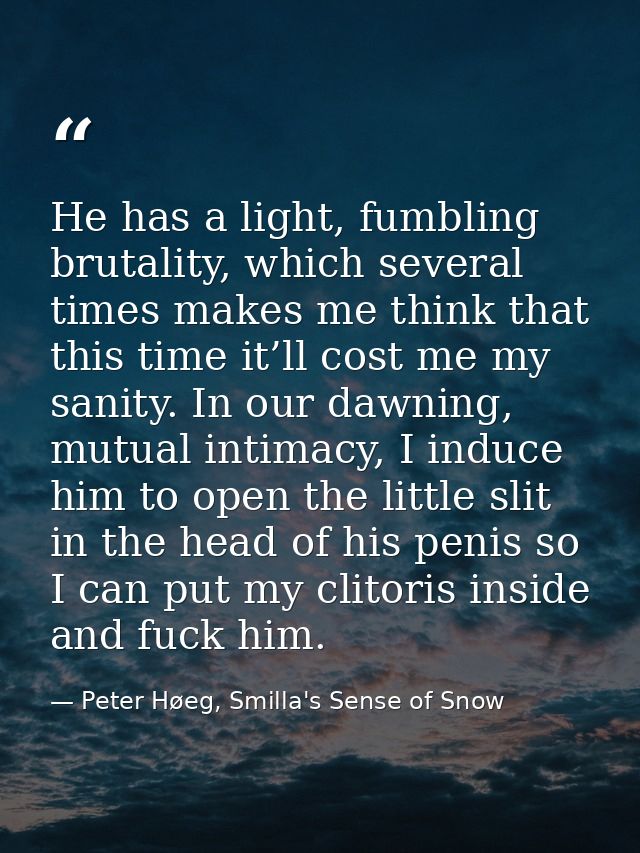 He has a light, fumbling brutality, which several times makes me think that this time it’ll cost me my sanity. In our da — Peter Høeg, Smilla's Sense of Snow