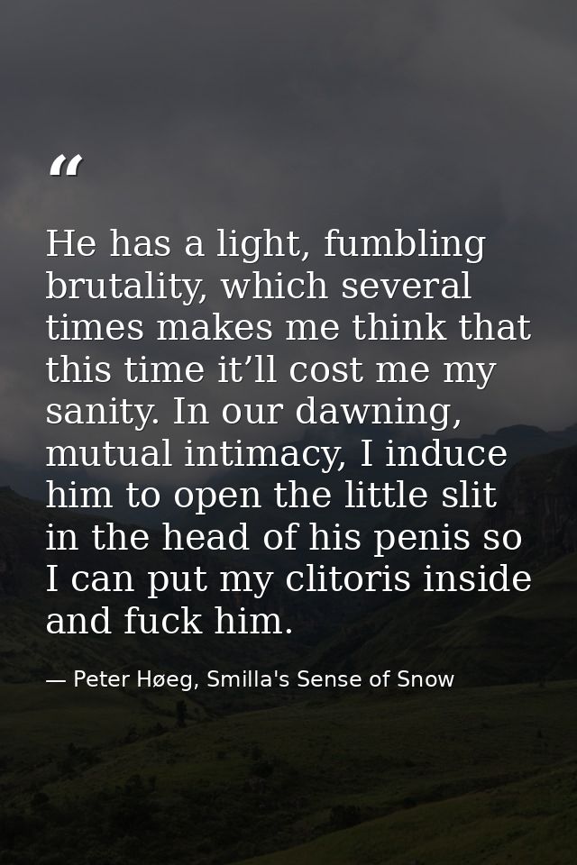 He has a light, fumbling brutality, which several times makes me think that this time it’ll cost me my sanity. In our da — Peter Høeg, Smilla's Sense of Snow