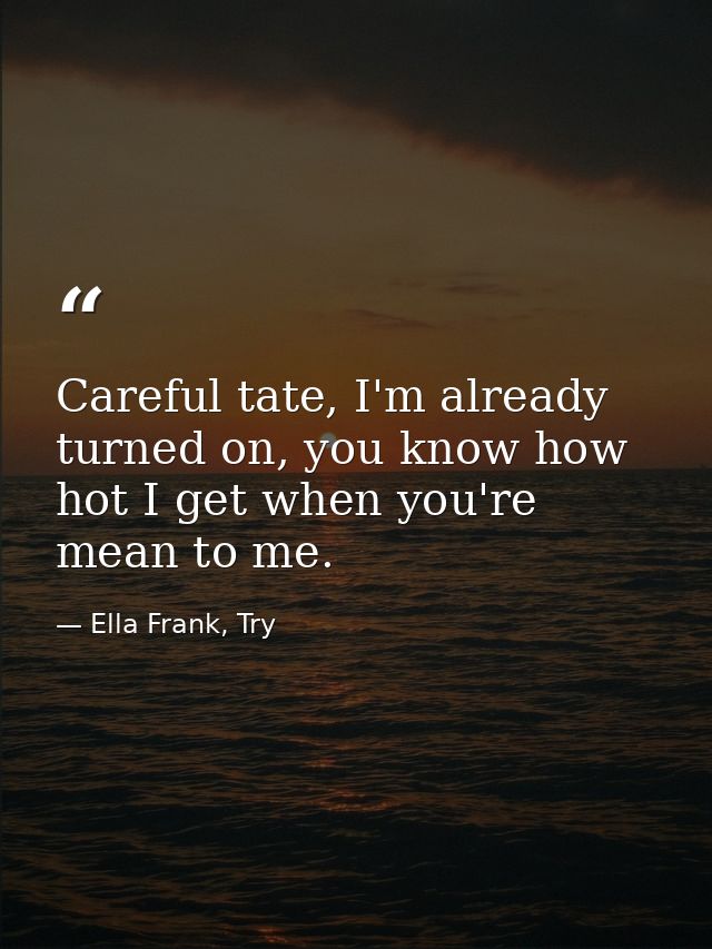 Careful tate, I'm already turned on, you know how hot I get when you're mean to me. — Ella Frank, Try