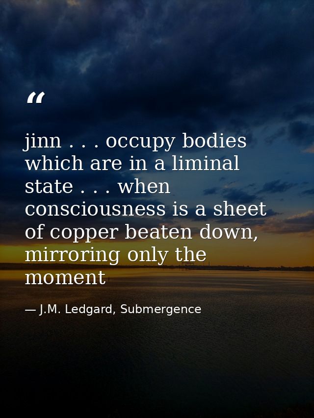 jinn . . . occupy bodies which are in a liminal state . . . when consciousness is a sheet of copper beaten down, mirrori — J.M. Ledgard, Submergence