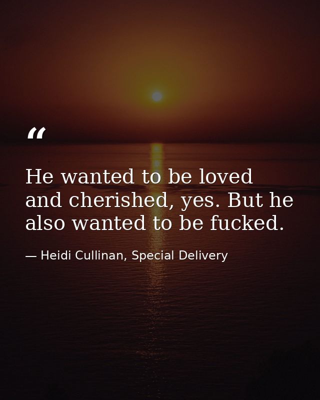 He wanted to be loved and cherished, yes. But he also wanted to be fucked. — Heidi Cullinan, Special Delivery