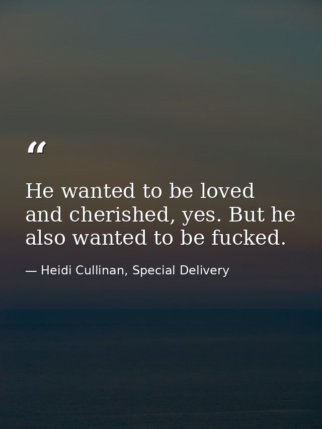 He wanted to be loved and cherished, yes. But he also wanted to be fucked. — Heidi Cullinan, Special Delivery