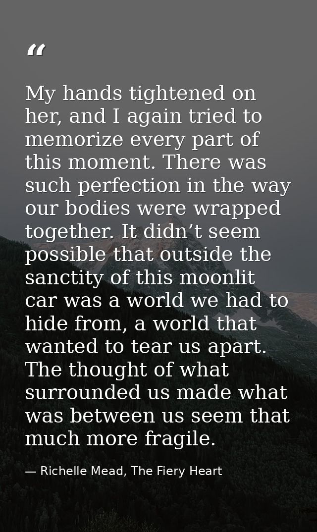 My hands tightened on her, and I again tried to memorize every part of this moment. There was such perfection in the way — Richelle Mead, The Fiery Heart
