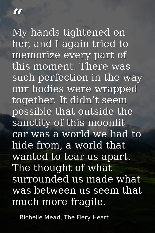 My hands tightened on her, and I again tried to memorize every part of this moment. There was such perfection in the way — Richelle Mead, The Fiery Heart