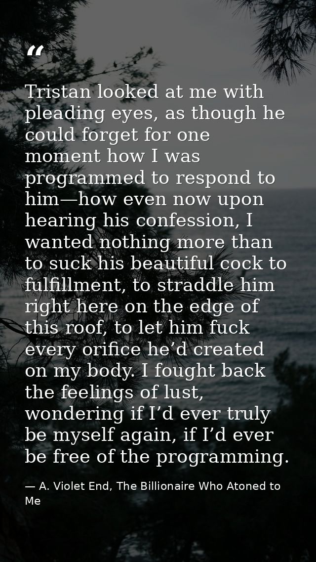 Tristan looked at me with pleading eyes, as though he could forget for one moment how I was programmed to respond to him — A. Violet End, The Billionaire Who Atoned to Me