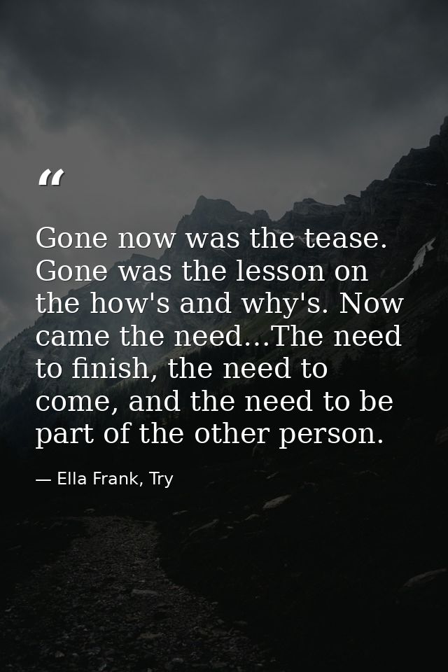 Gone now was the tease. Gone was the lesson on the how's and why's. Now came the need…The need to finish, the need to co — Ella Frank, Try