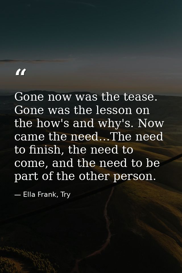 Gone now was the tease. Gone was the lesson on the how's and why's. Now came the need…The need to finish, the need to co — Ella Frank, Try