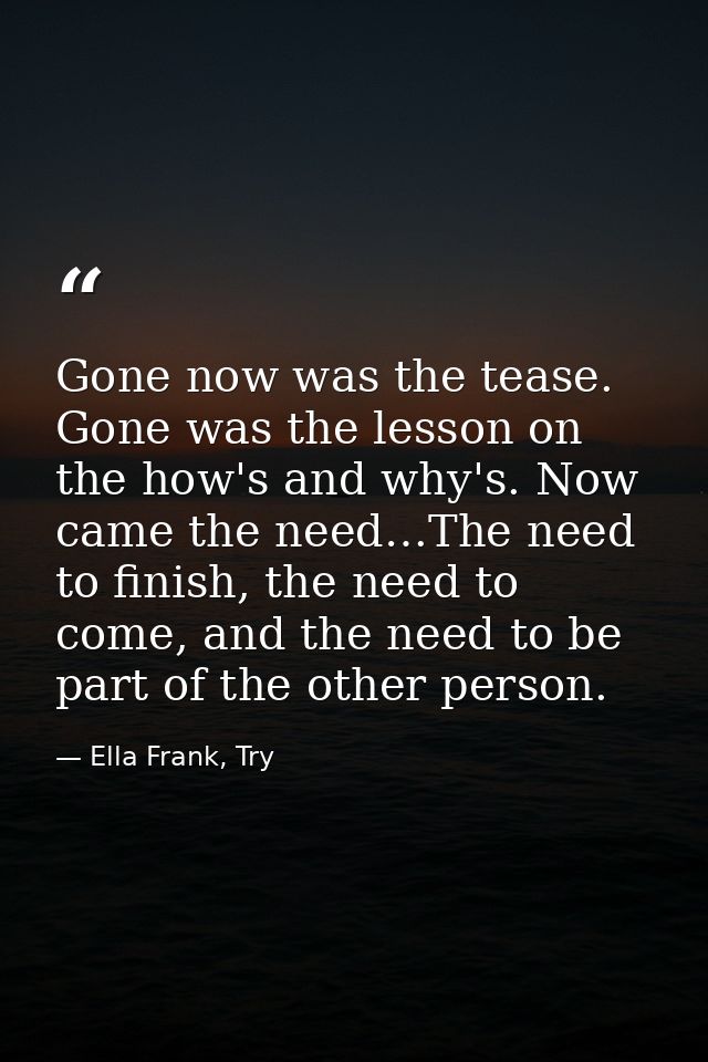Gone now was the tease. Gone was the lesson on the how's and why's. Now came the need…The need to finish, the need to co — Ella Frank, Try