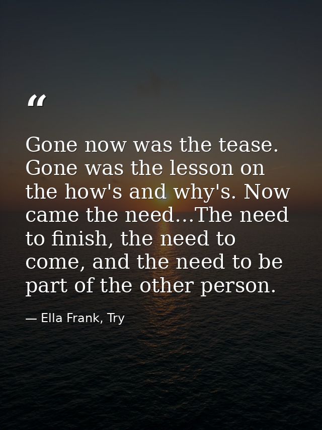 Gone now was the tease. Gone was the lesson on the how's and why's. Now came the need…The need to finish, the need to co — Ella Frank, Try