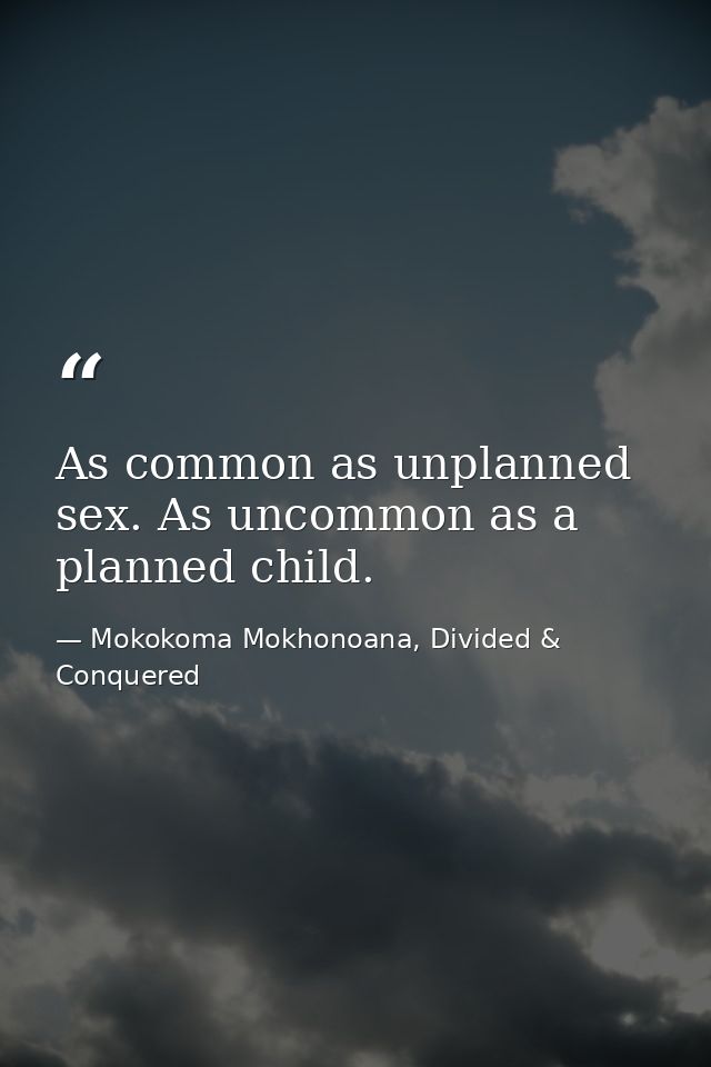 As common as unplanned sex. As uncommon as a planned child. — Mokokoma Mokhonoana, Divided & Conquered