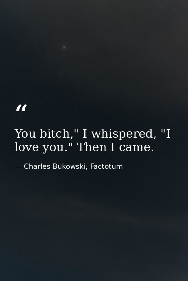 You bitch," I whispered, "I love you." Then I came. — Charles Bukowski, Factotum