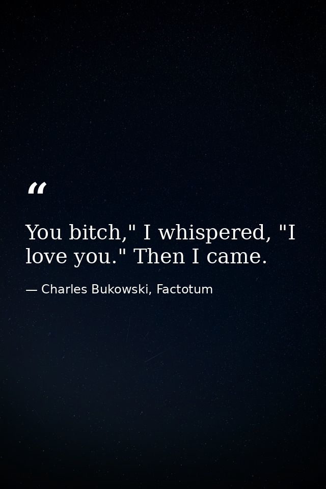 You bitch," I whispered, "I love you." Then I came. — Charles Bukowski, Factotum