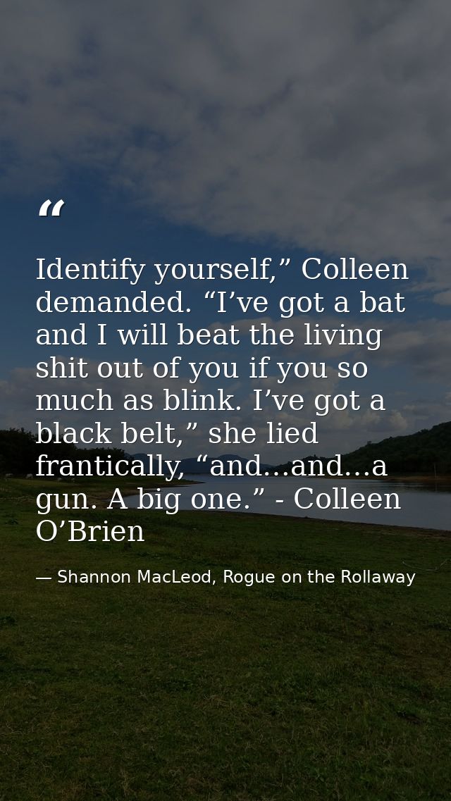 Identify yourself,” Colleen demanded. “I’ve got a bat and I will beat the living shit out of you if you so much as blink — Shannon MacLeod, Rogue on the Rollaway