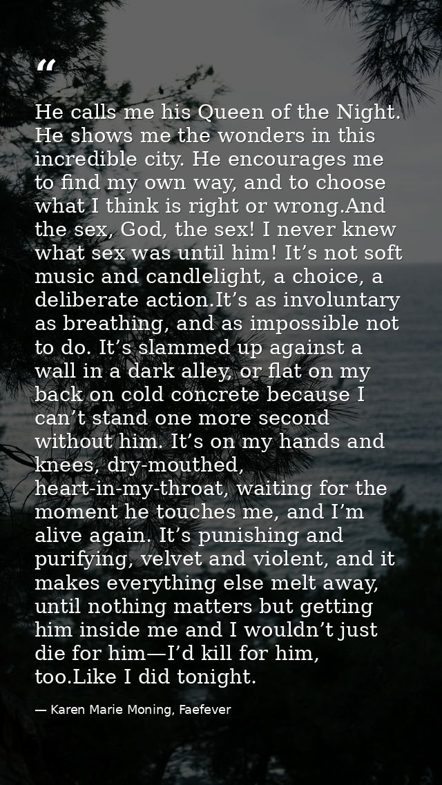 He calls me his Queen of the Night. He shows me the wonders in this incredible city. He encourages me to find my own way — Karen Marie Moning, Faefever