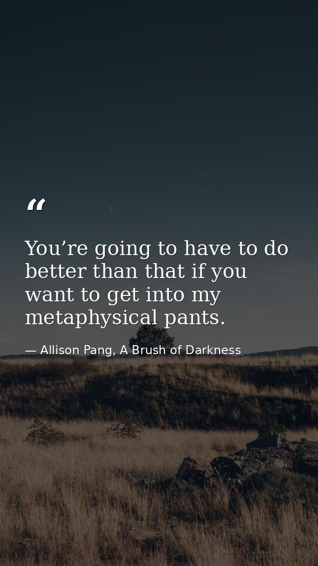 You’re going to have to do better than that if you want to get into my metaphysical pants. — Allison Pang, A Brush of Darkness
