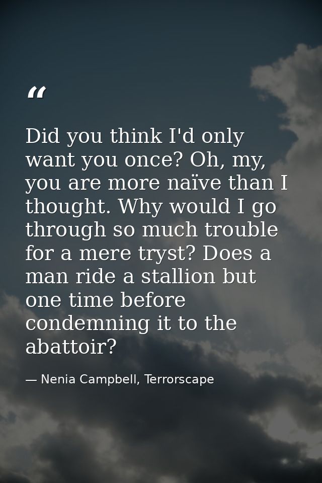 Did you think I'd only want you once? Oh, my, you are more naïve than I thought. Why would I go through so much trouble  — Nenia Campbell, Terrorscape