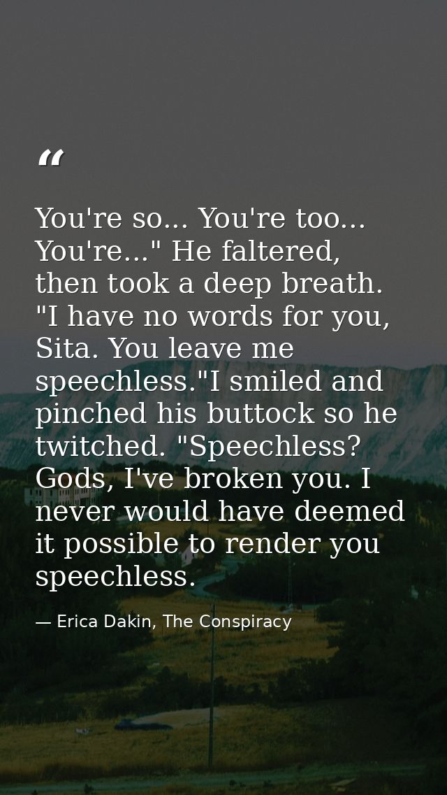 You're so... You're too... You're..." He faltered, then took a deep breath. "I have no words for you, Sita. You leave me — Erica Dakin, The Conspiracy