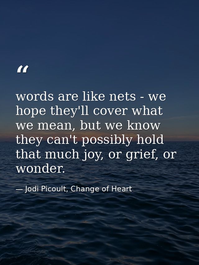 words are like nets - we hope they'll cover what we mean, but we know they can't possibly hold that much joy, or grief,  — Jodi Picoult, Change of Heart