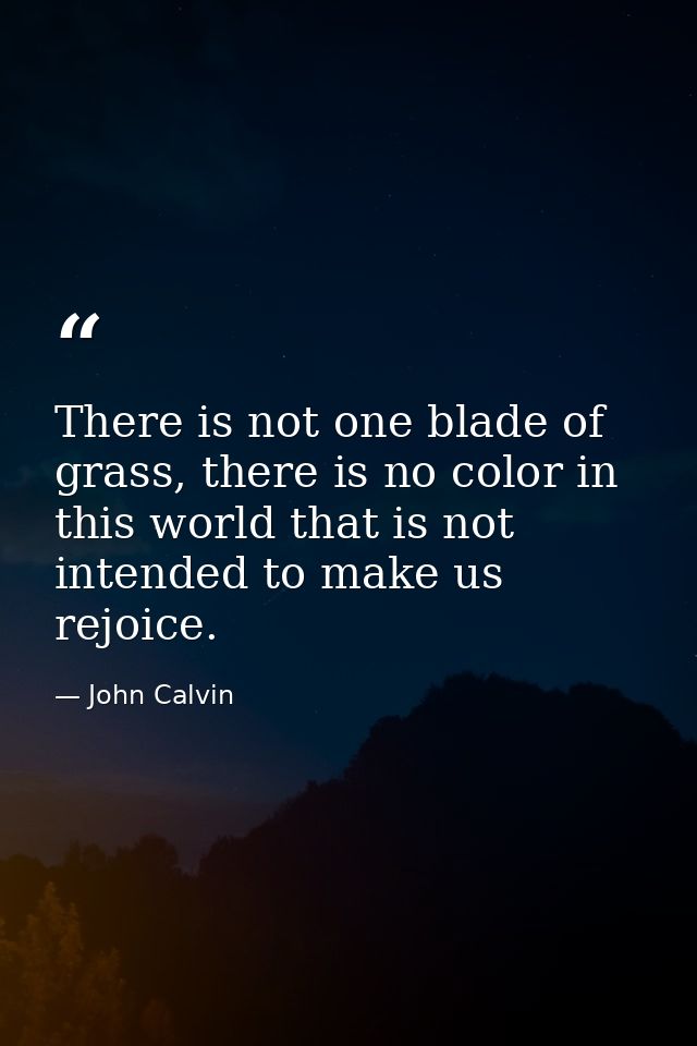 There is not one blade of grass, there is no color in this world that is not intended to make us rejoice. — John Calvin