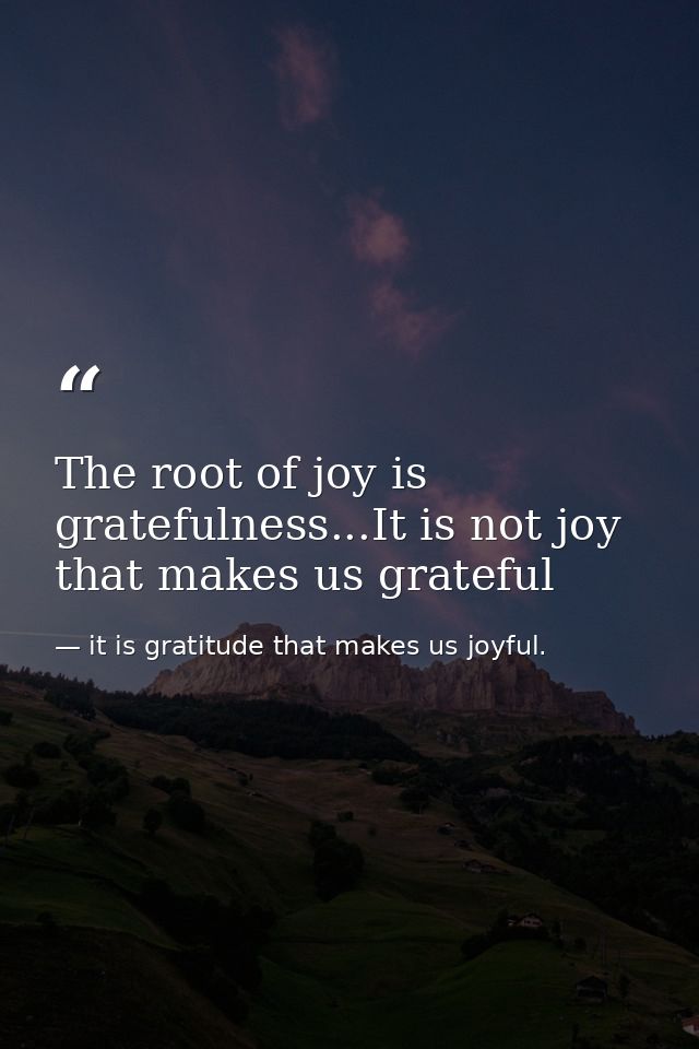 The root of joy is gratefulness...It is not joy that makes us grateful — it is gratitude that makes us joyful.