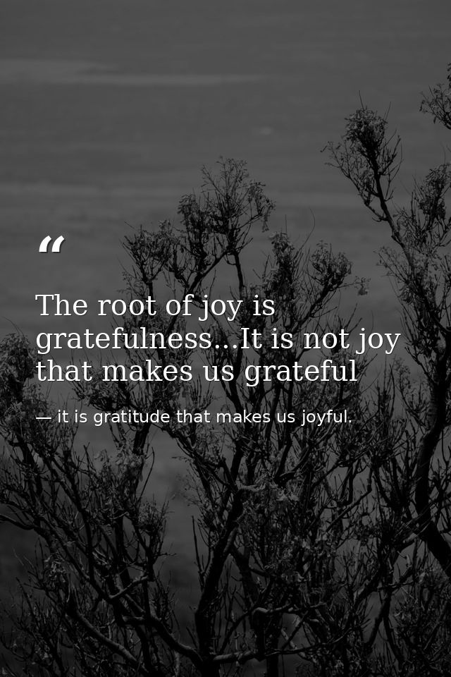 The root of joy is gratefulness...It is not joy that makes us grateful — it is gratitude that makes us joyful.