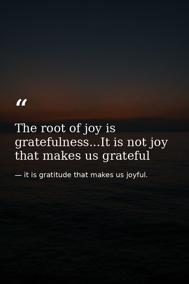 The root of joy is gratefulness...It is not joy that makes us grateful — it is gratitude that makes us joyful.