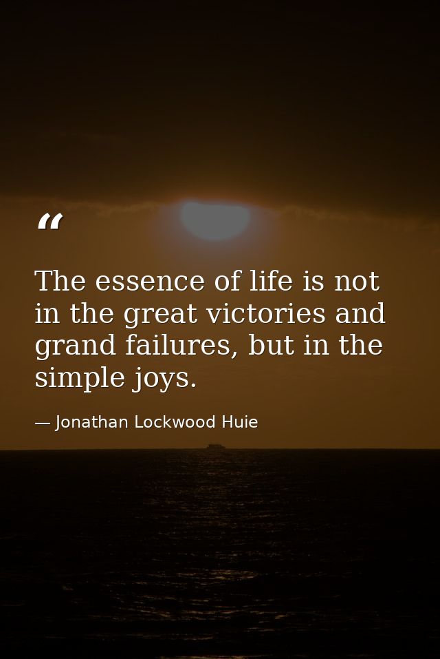 The essence of life is not in the great victories and grand failures, but in the simple joys. — Jonathan Lockwood Huie