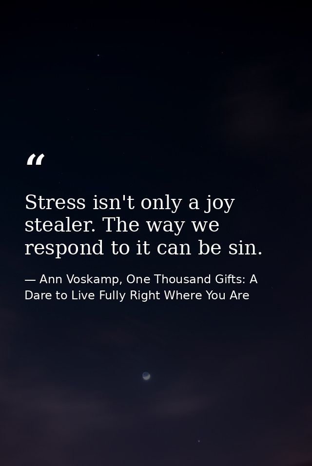 Stress isn't only a joy stealer. The way we respond to it can be sin. — Ann Voskamp, One Thousand Gifts: A Dare to Live Fully Right Where You Are