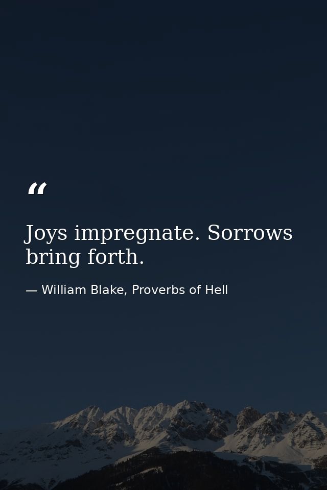 Joys impregnate. Sorrows bring forth. — William Blake, Proverbs of Hell