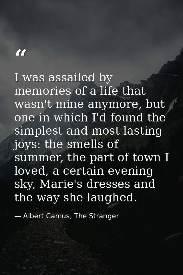 I was assailed by memories of a life that wasn't mine anymore, but one in which I'd found the simplest and most lasting  — Albert Camus, The Stranger