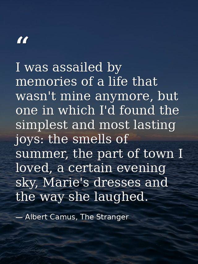 I was assailed by memories of a life that wasn't mine anymore, but one in which I'd found the simplest and most lasting  — Albert Camus, The Stranger
