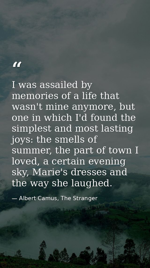I was assailed by memories of a life that wasn't mine anymore, but one in which I'd found the simplest and most lasting  — Albert Camus, The Stranger