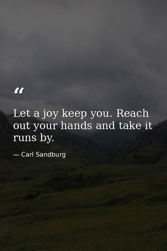 Let a joy keep you. Reach out your hands and take it runs by. — Carl Sandburg