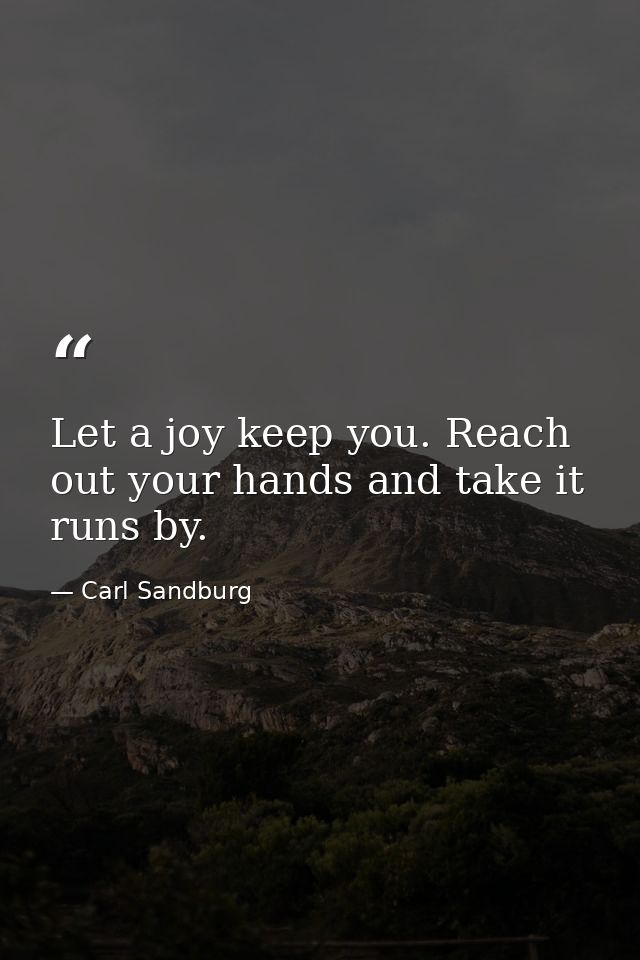 Let a joy keep you. Reach out your hands and take it runs by. — Carl Sandburg