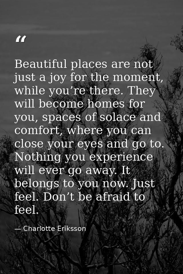Beautiful places are not just a joy for the moment, while you’re there. They will become homes for you, spaces of solace — Charlotte Eriksson