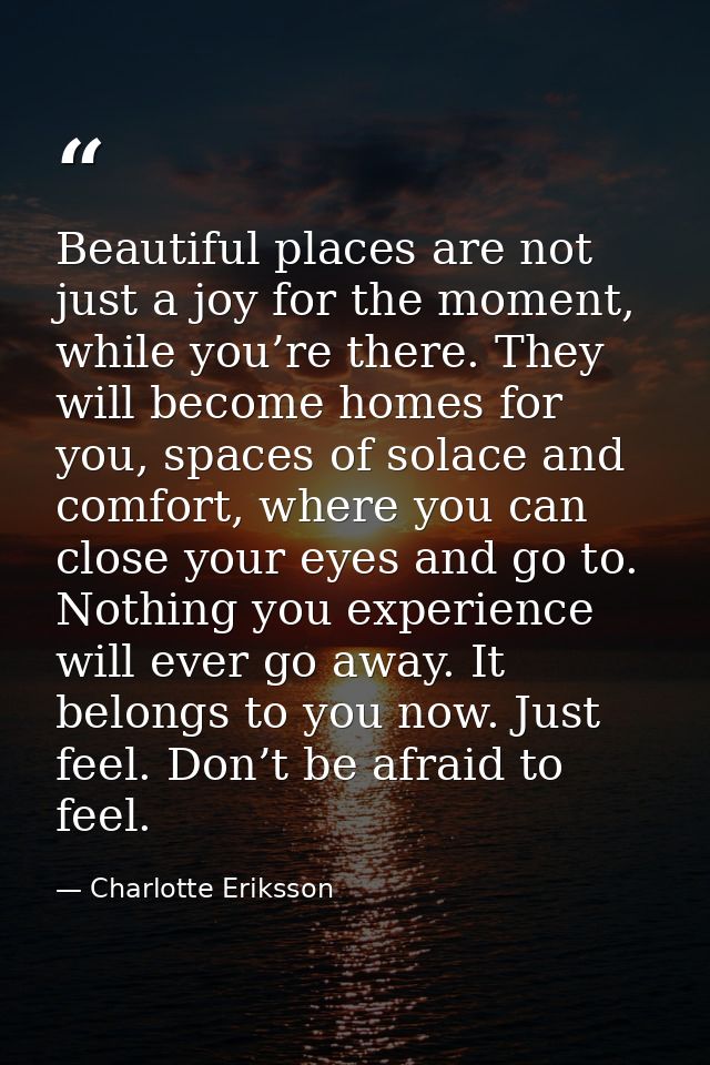 Beautiful places are not just a joy for the moment, while you’re there. They will become homes for you, spaces of solace — Charlotte Eriksson