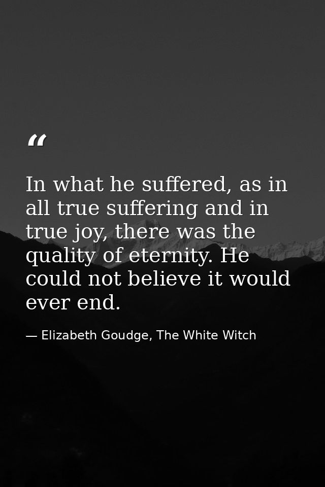In what he suffered, as in all true suffering and in true joy, there was the quality of eternity. He could not believe i — Elizabeth Goudge, The White Witch