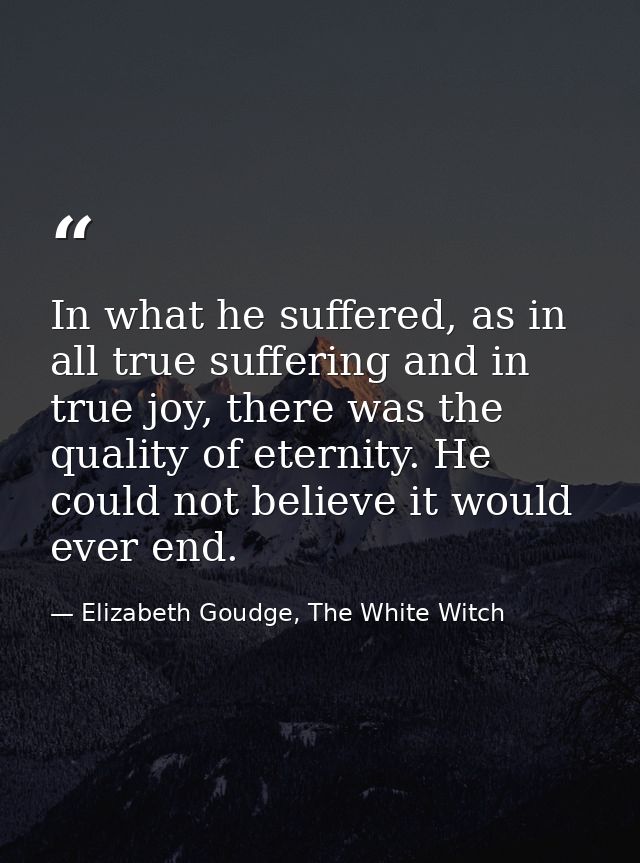 In what he suffered, as in all true suffering and in true joy, there was the quality of eternity. He could not believe i — Elizabeth Goudge, The White Witch