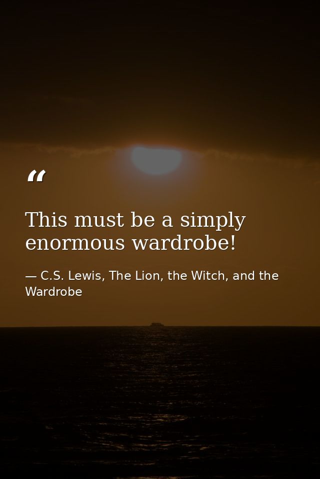 This must be a simply enormous wardrobe! — C.S. Lewis, The Lion, the Witch, and the Wardrobe