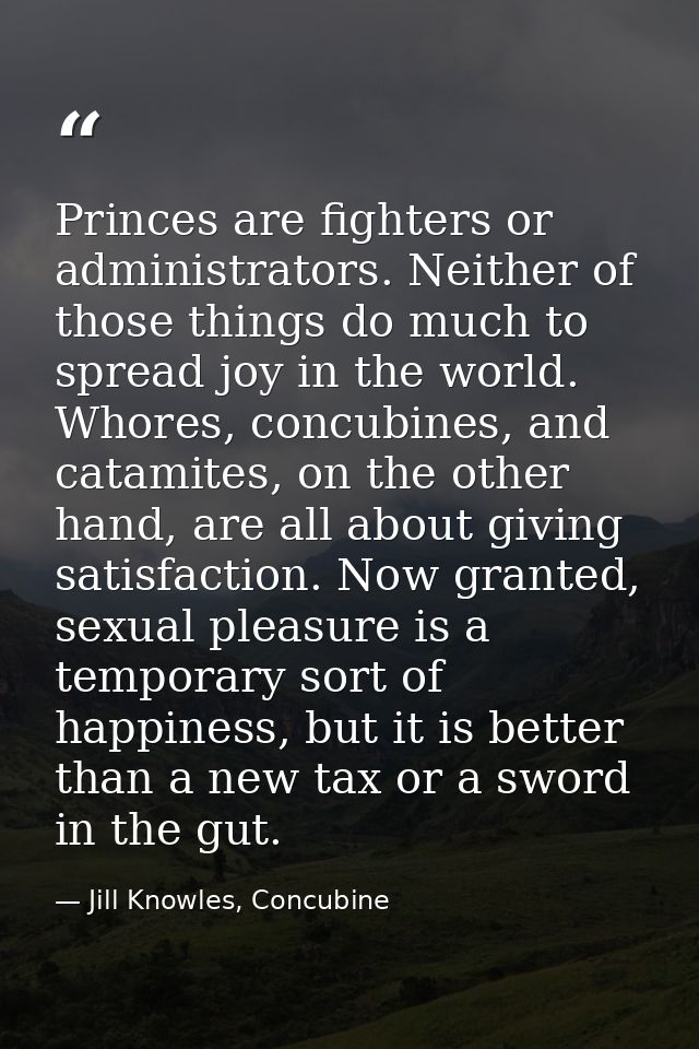 Princes are fighters or administrators. Neither of those things do much to spread joy in the world. Whores, concubines,  — Jill Knowles, Concubine