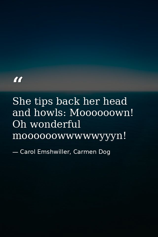 She tips back her head and howls: Moooooown! Oh wonderful moooooowwwwwyyyn! — Carol Emshwiller, Carmen Dog