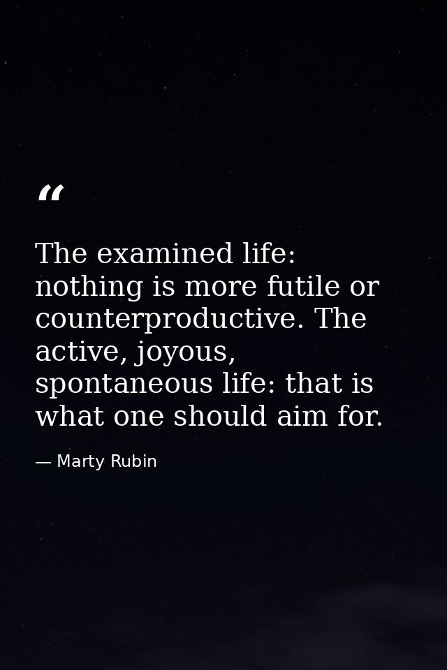 The examined life: nothing is more futile or counterproductive. The active, joyous, spontaneous life: that is what one s — Marty Rubin