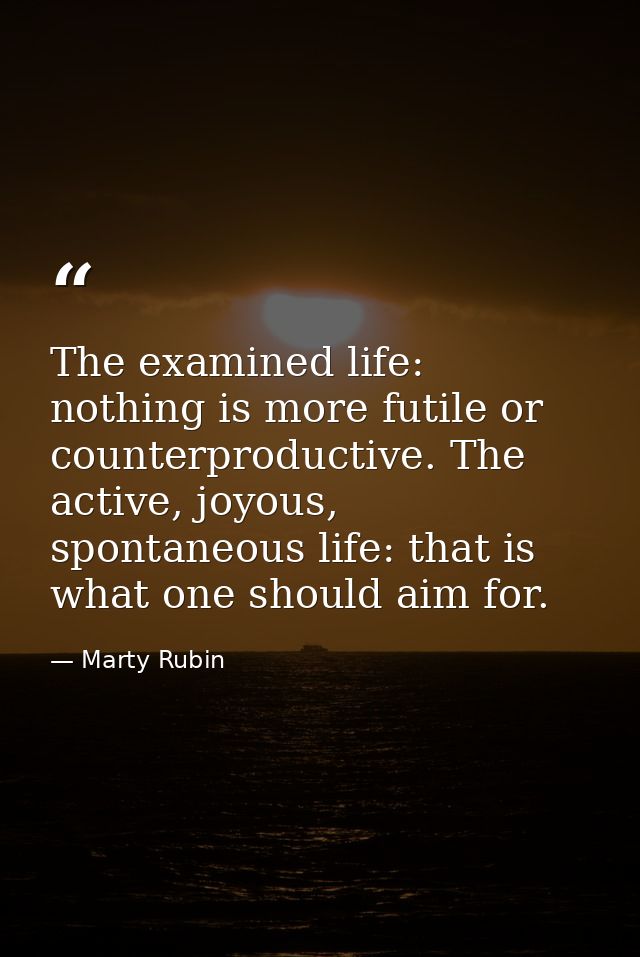 The examined life: nothing is more futile or counterproductive. The active, joyous, spontaneous life: that is what one s — Marty Rubin